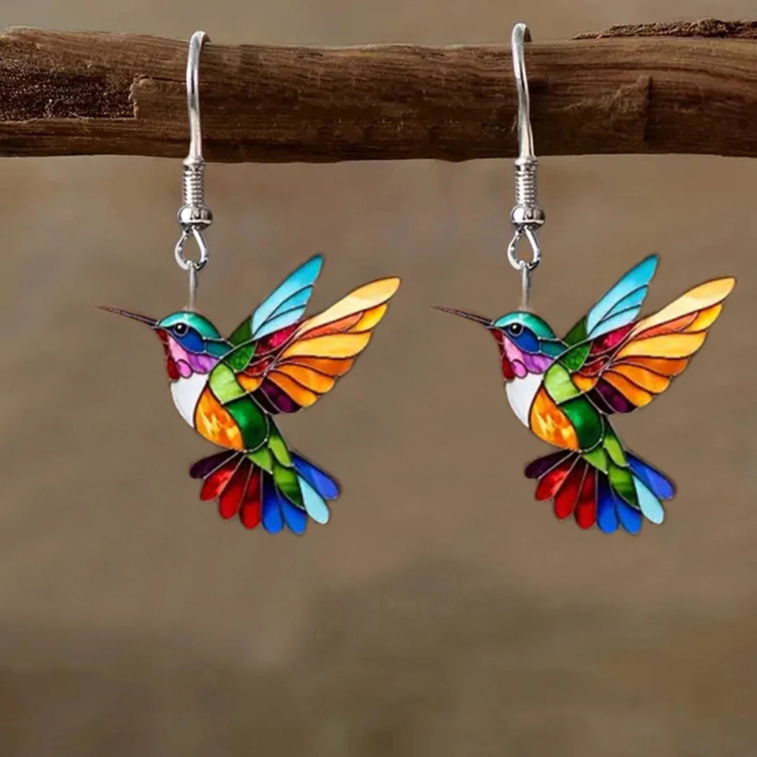Stained Glass Hummingbird Earrings