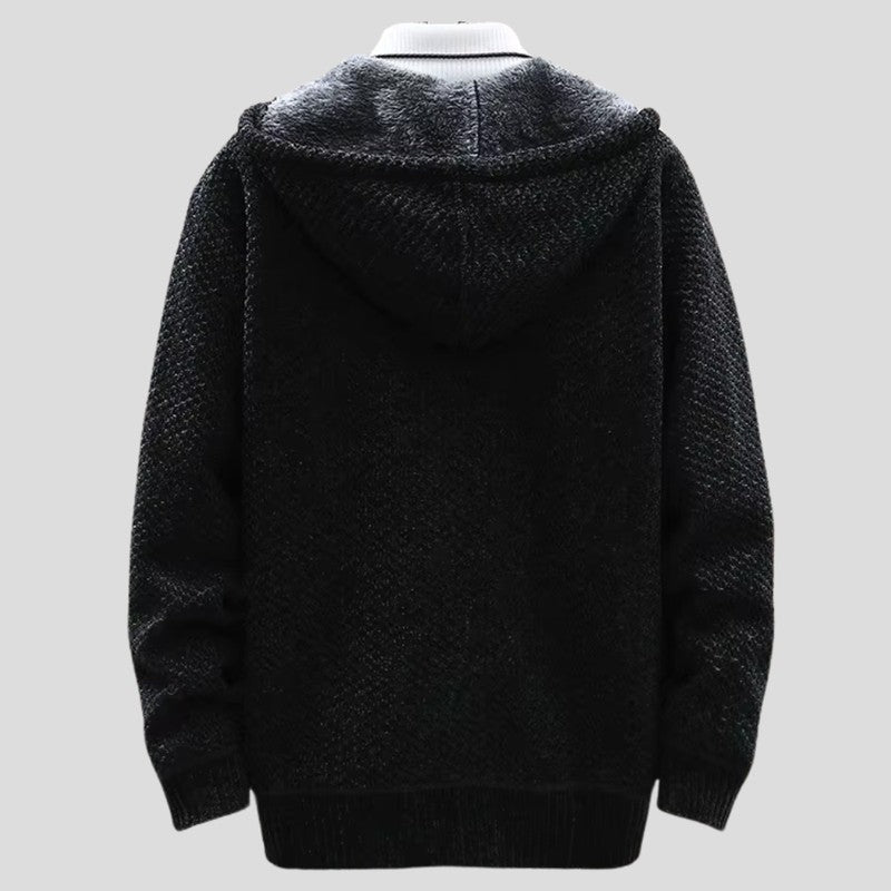 Textured Fleece Lined Hooded Zip Jacket