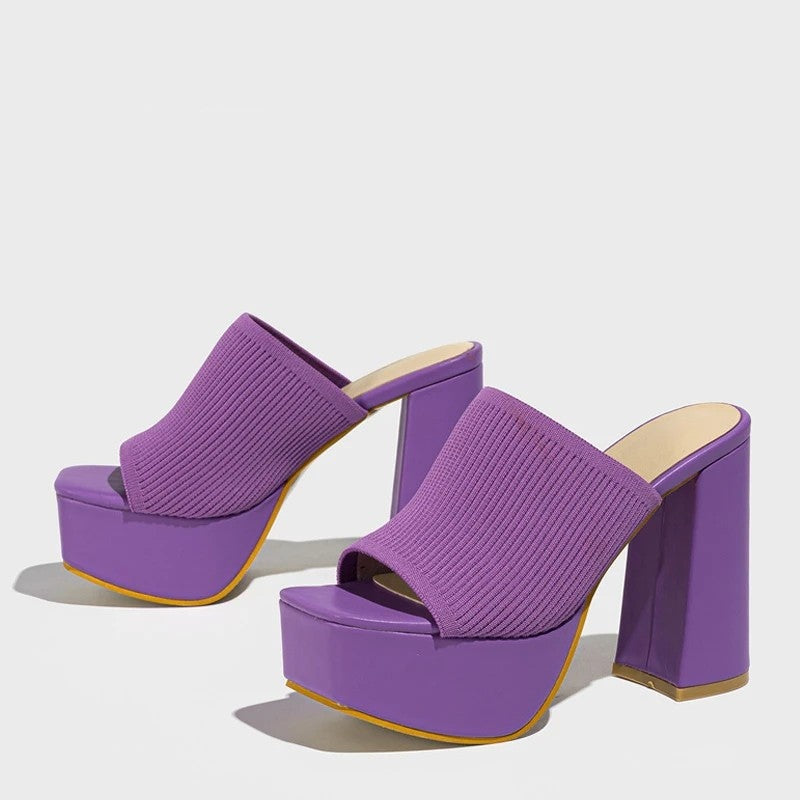 Virella Ribbed Platform Block Heel Mules