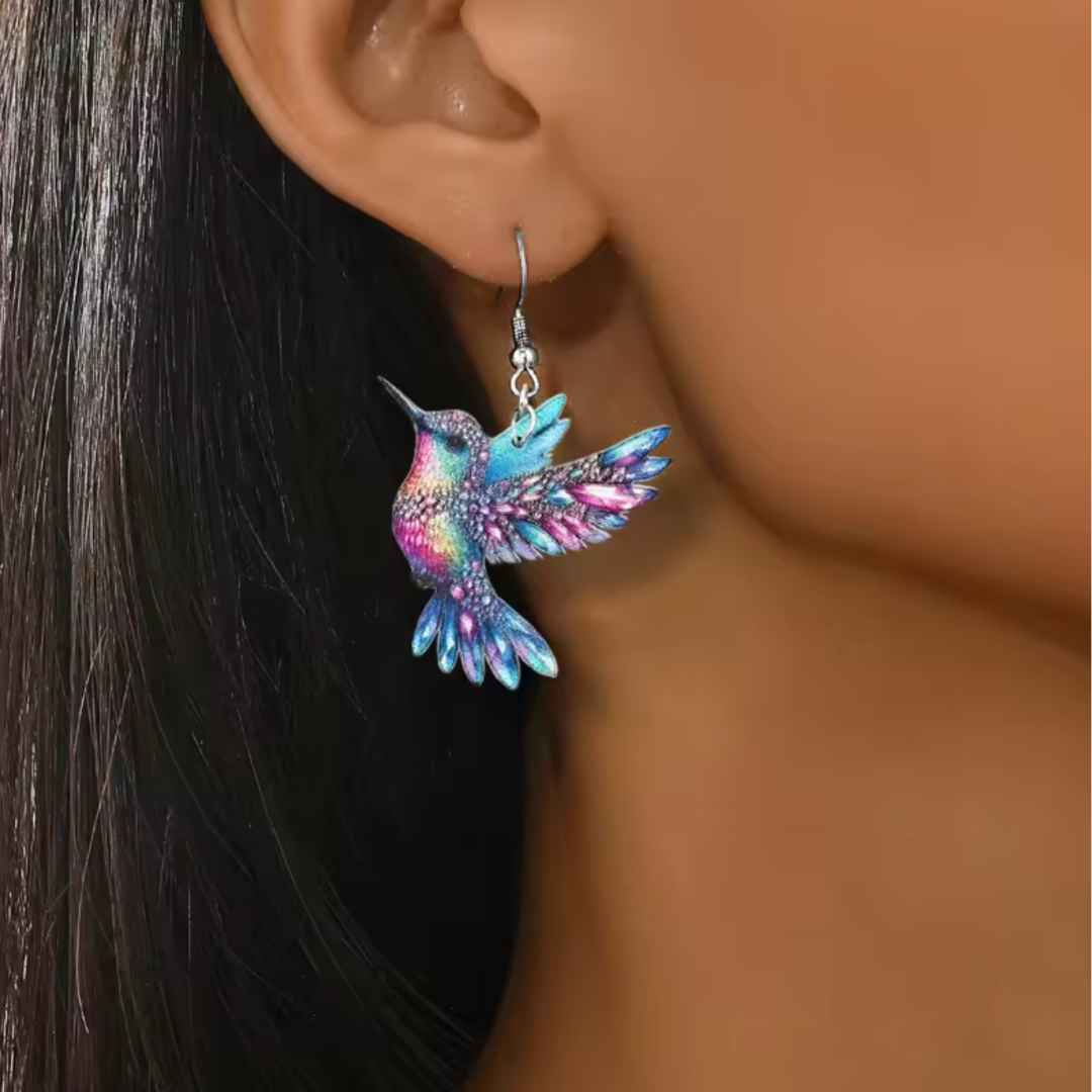 Stained Glass Hummingbird Earrings