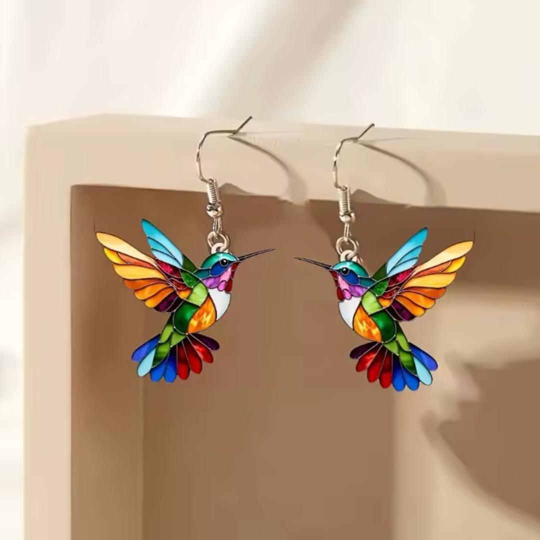 Stained Glass Hummingbird Earrings