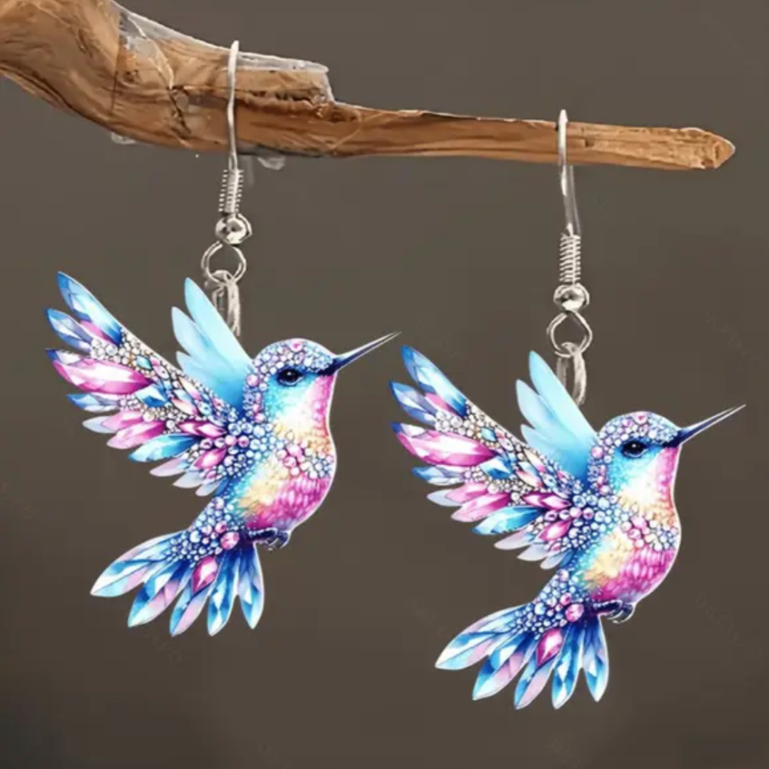 Stained Glass Hummingbird Earrings