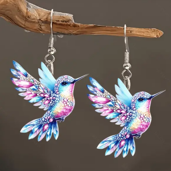 Stained Glass Hummingbird Earrings