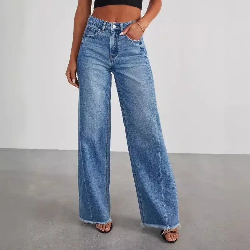 Madison Wide Frayed Hem Jeans