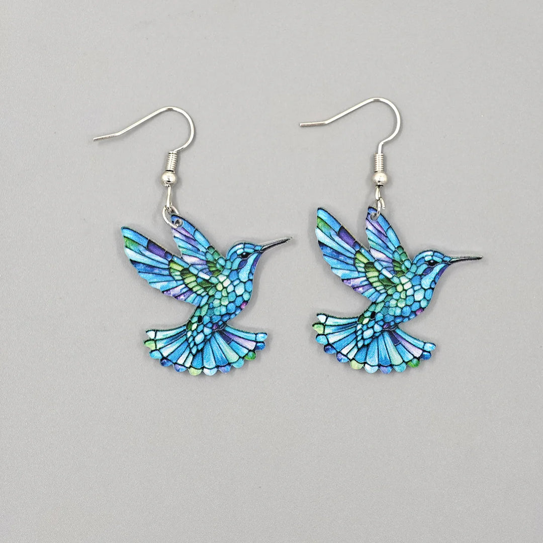 Stained Glass Hummingbird Earrings