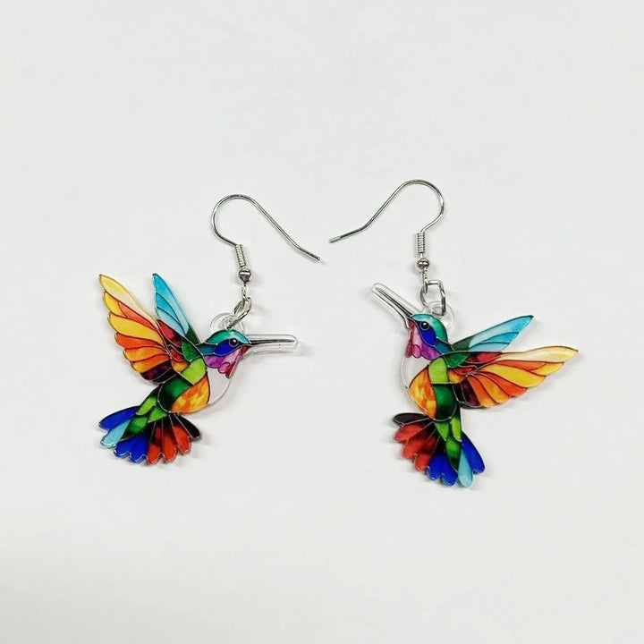Stained Glass Hummingbird Earrings