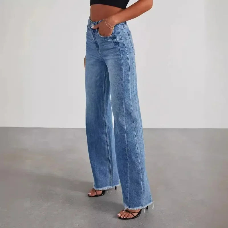 Madison Wide Frayed Hem Jeans
