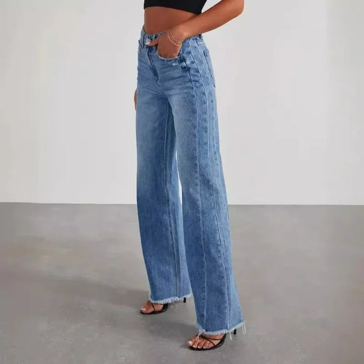 Madison Wide Frayed Hem Jeans