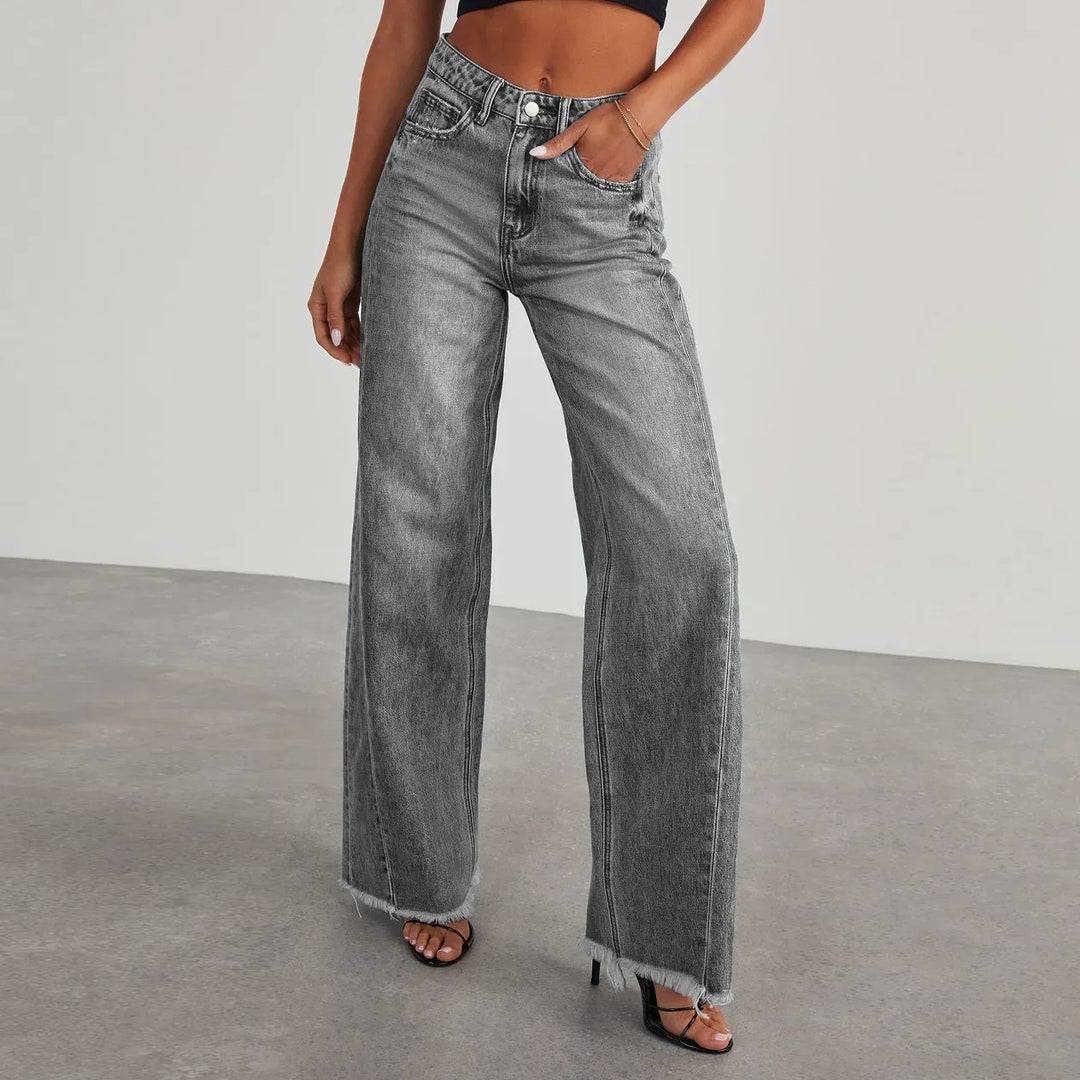 Madison Wide Frayed Hem Jeans