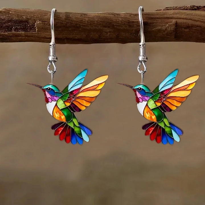 Stained Glass Hummingbird Earrings