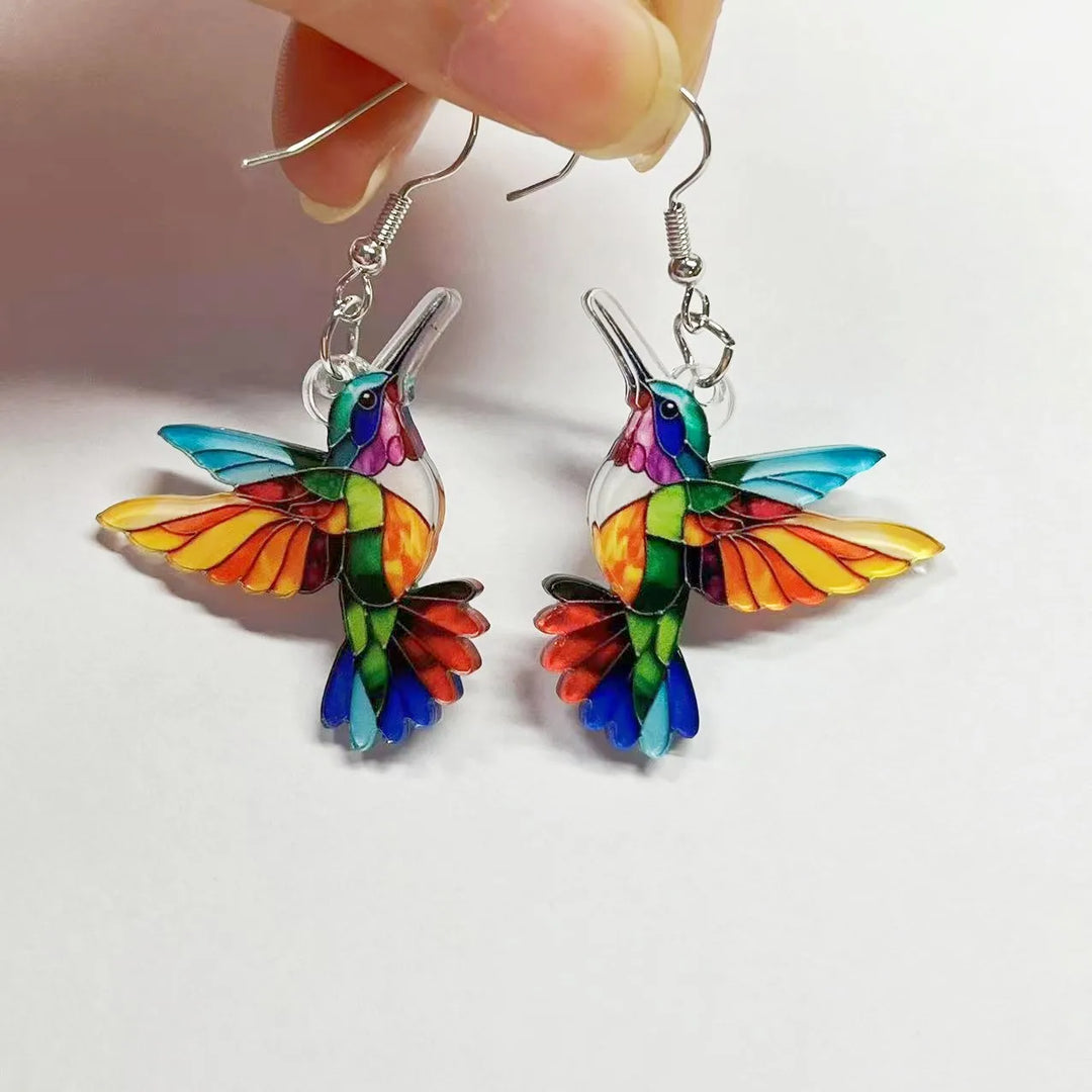 Stained Glass Hummingbird Earrings