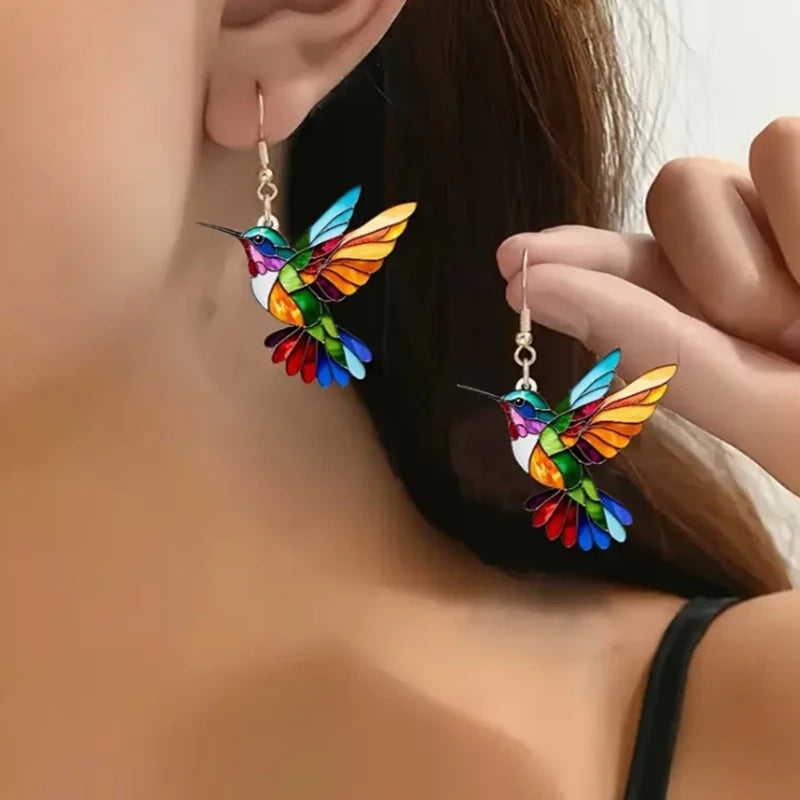 Stained Glass Hummingbird Earrings