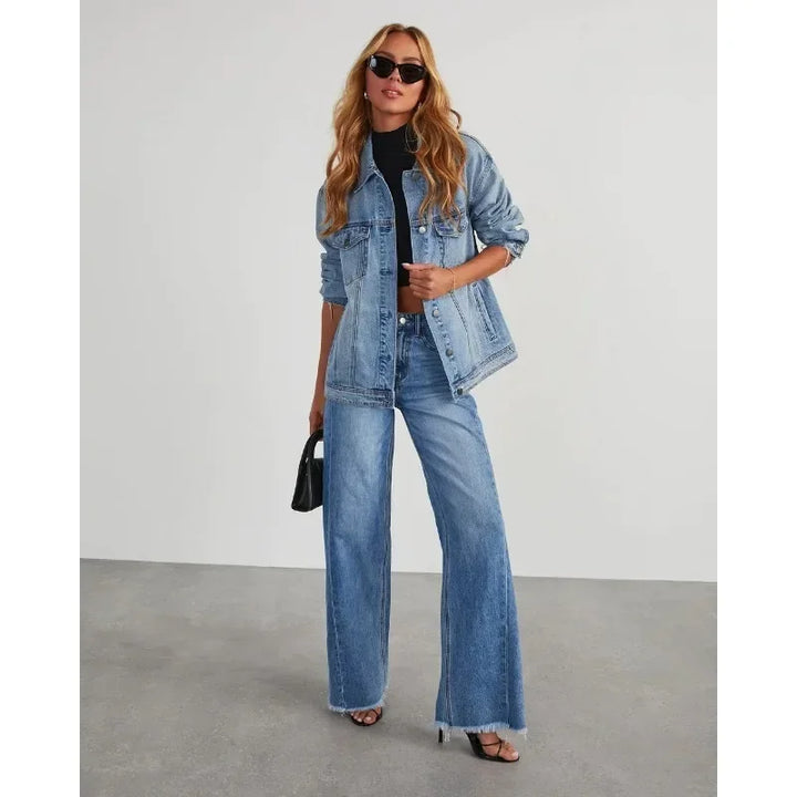 Madison Wide Frayed Hem Jeans