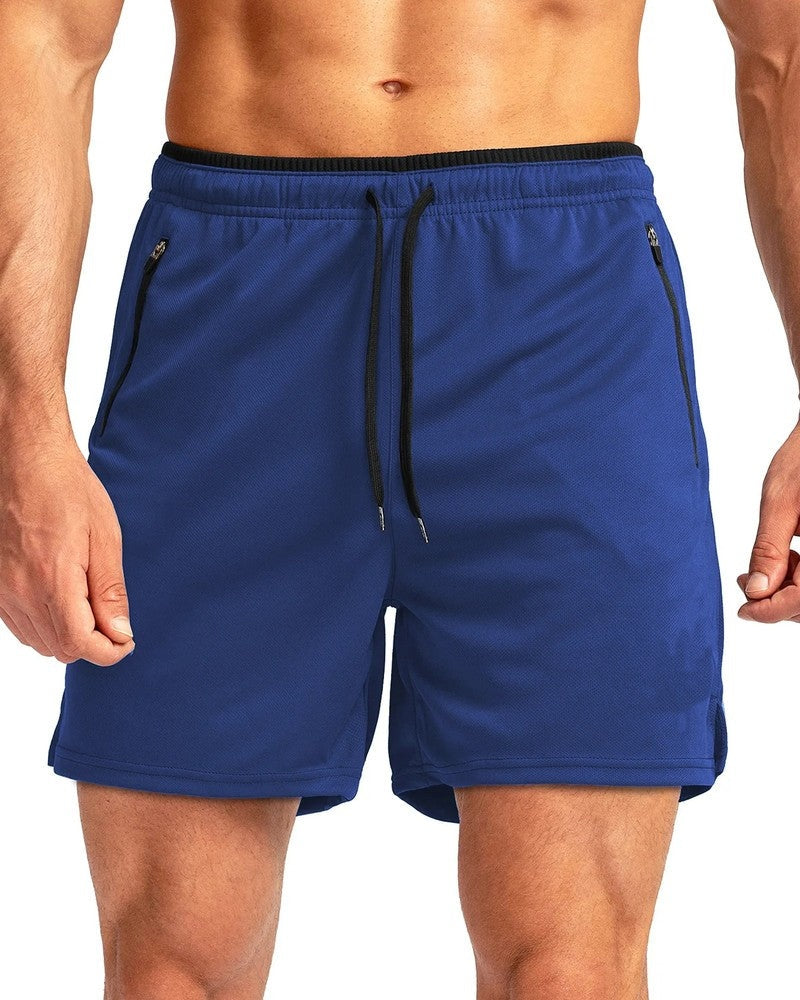 Athletic Drawstring Zip Pocket Shorts - Royal Blue