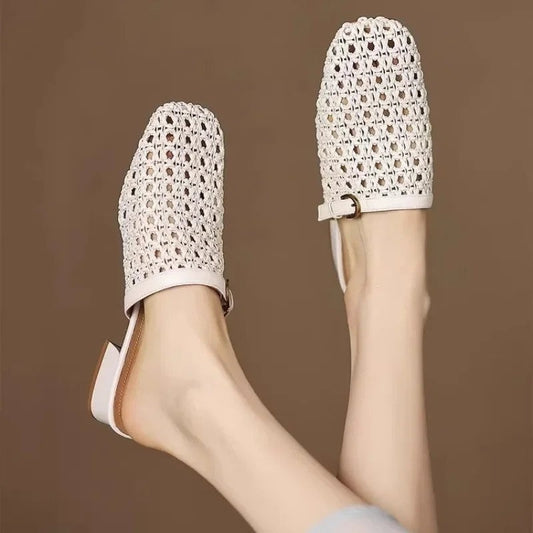 Avira Woven Square-Toe Slide Mule