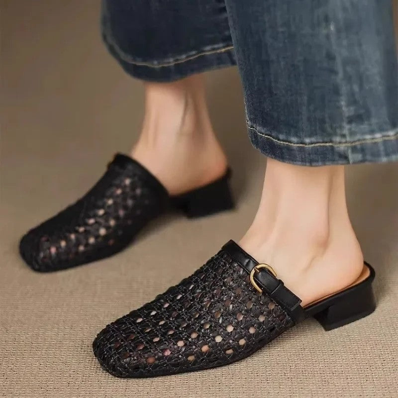Avira Woven Square-Toe Slide Mule