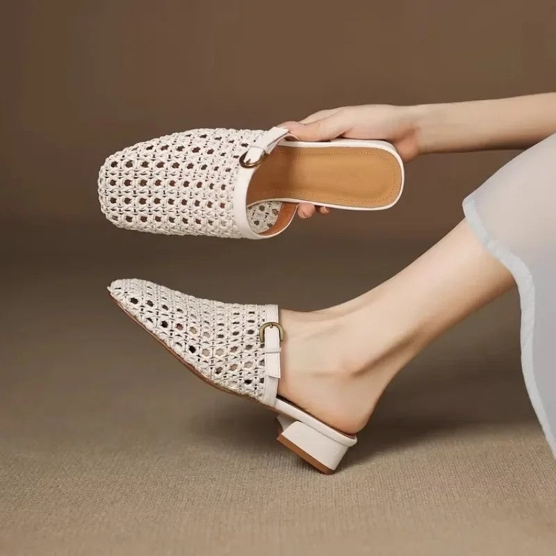 Avira Woven Square-Toe Slide Mule