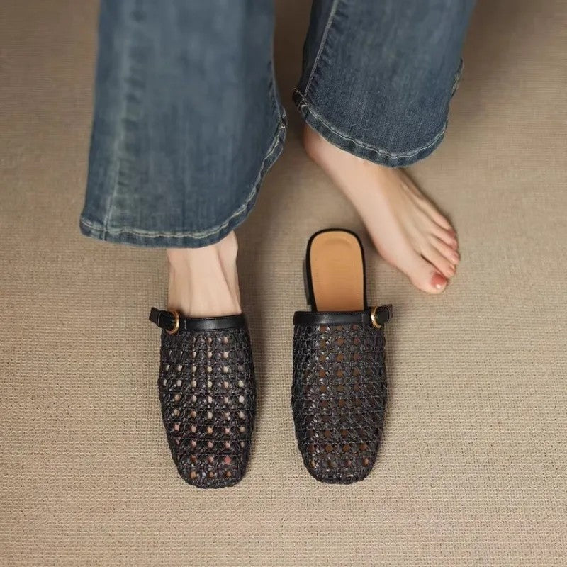 Avira Woven Square-Toe Slide Mule