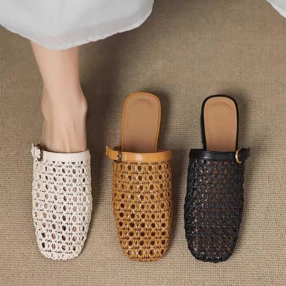 Avira Woven Square-Toe Slide Mule