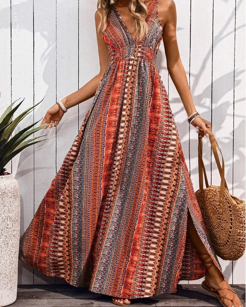 Bohemian V-Neck Maxi Dress