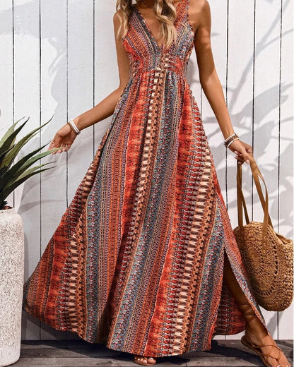 Bohemian V-Neck Maxi Dress