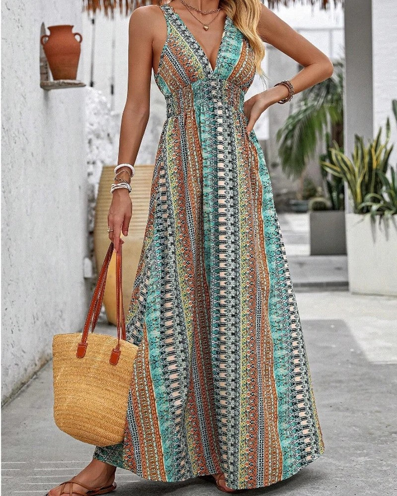 Bohemian V-Neck Maxi Dress