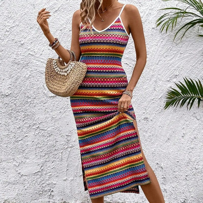 Boho Knit Midi Slip Dress