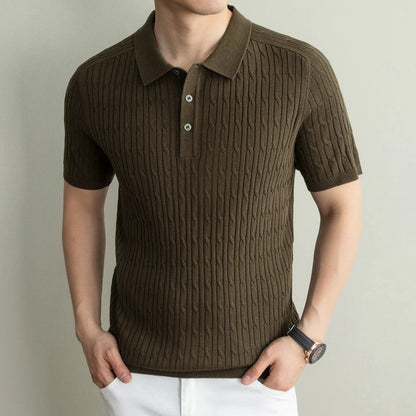 Cable Knit Short Sleeve Polo Shirt