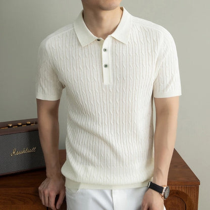 Cable Knit Short Sleeve Polo Shirt