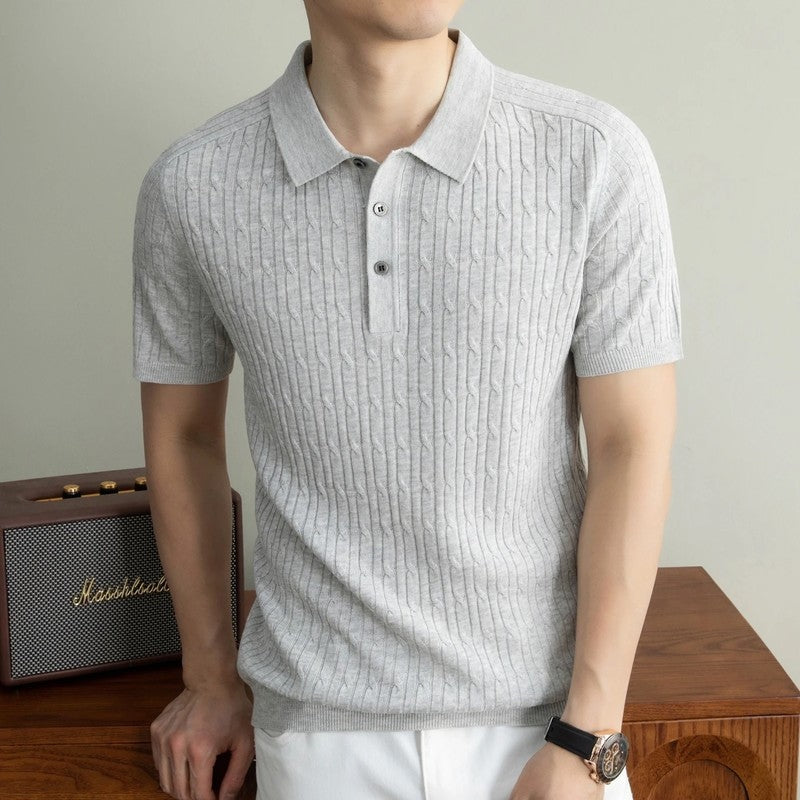 Cable Knit Short Sleeve Polo Shirt