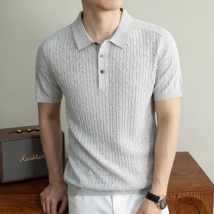 Cable Knit Short Sleeve Polo Shirt