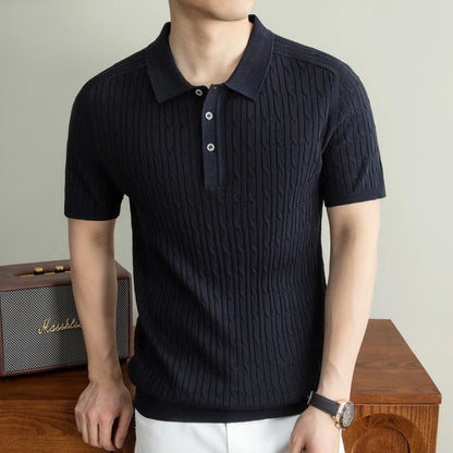 Cable Knit Short Sleeve Polo Shirt
