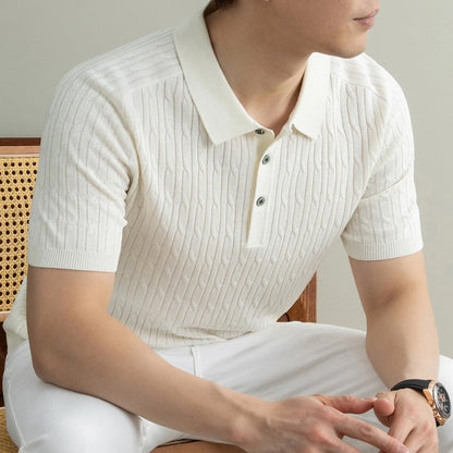 Cable Knit Short Sleeve Polo Shirt