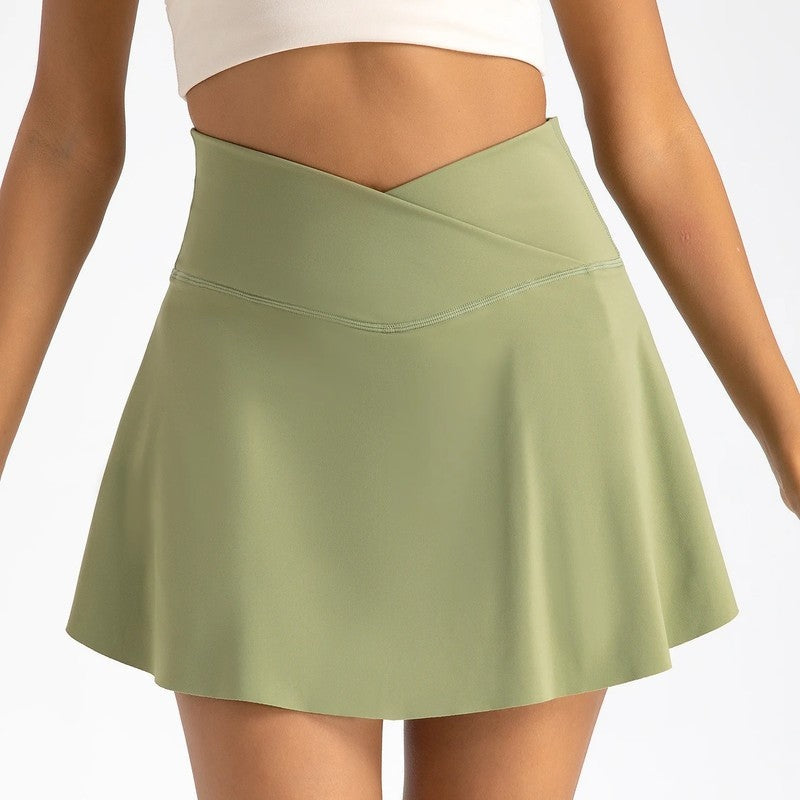 Crossover High-Waist Skort Shorts