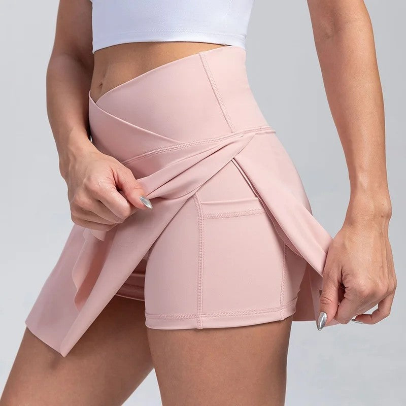 Crossover High-Waist Skort Shorts