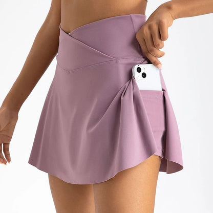 Crossover High-Waist Skort Shorts
