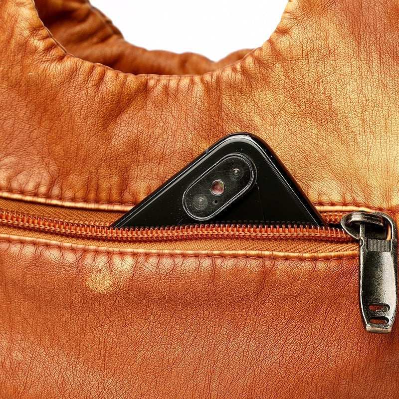 Distressed Leather Multi-Pocket Shoulder Bag