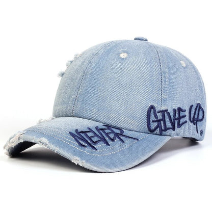 Eloria Distressed Embroidered Denim Baseball Cap