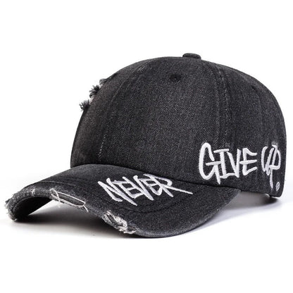 Eloria Distressed Embroidered Denim Baseball Cap