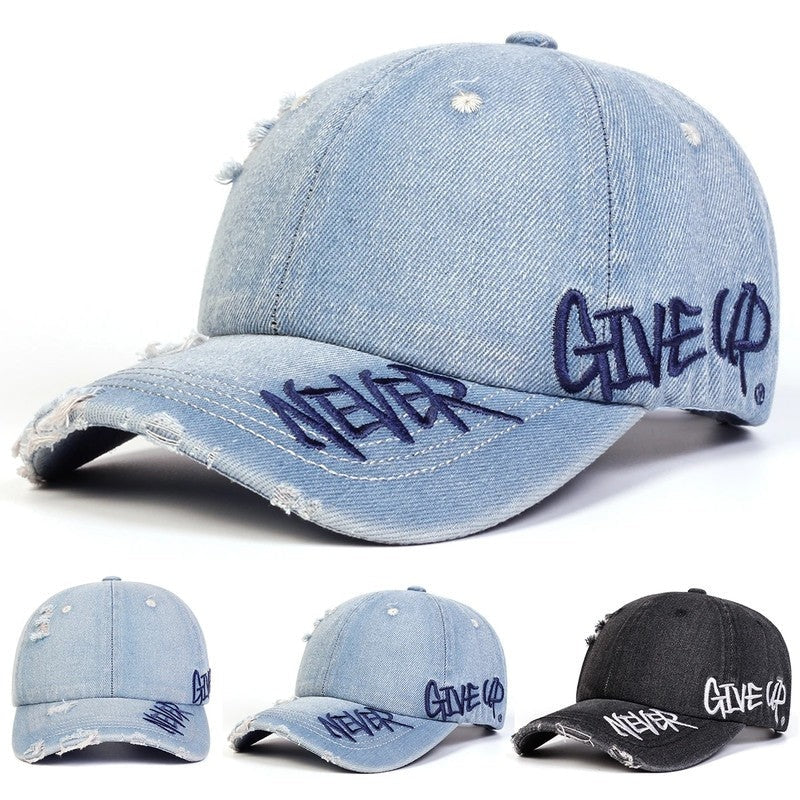 Eloria Distressed Embroidered Denim Baseball Cap