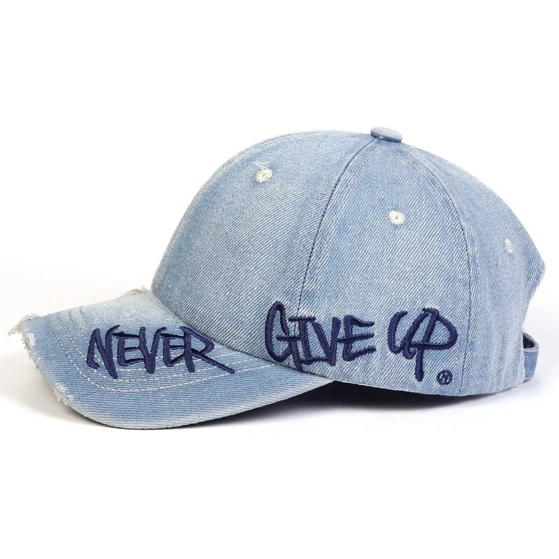 Eloria Distressed Embroidered Denim Baseball Cap