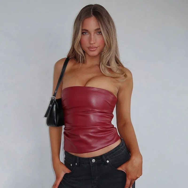 Faux Leather Strapless Tube Top