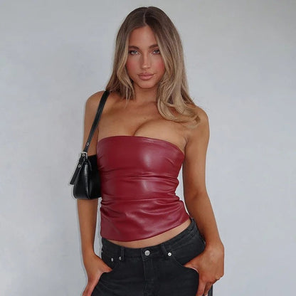 Faux Leather Strapless Tube Top