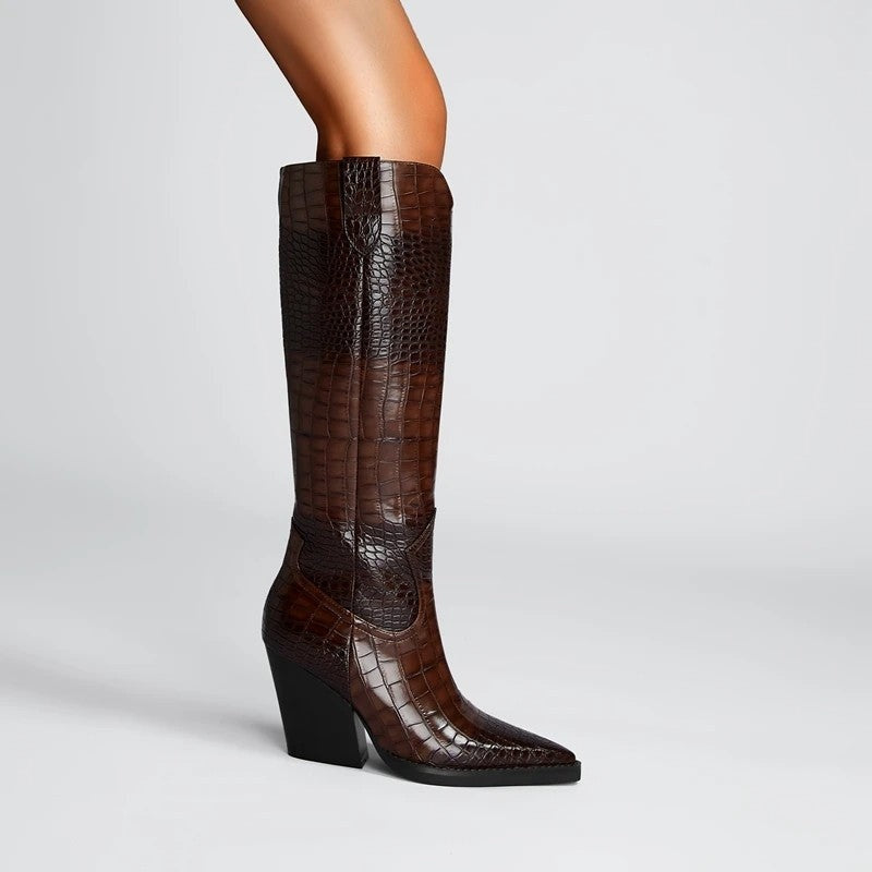 Ferani Western Embossed Knee-High Boots