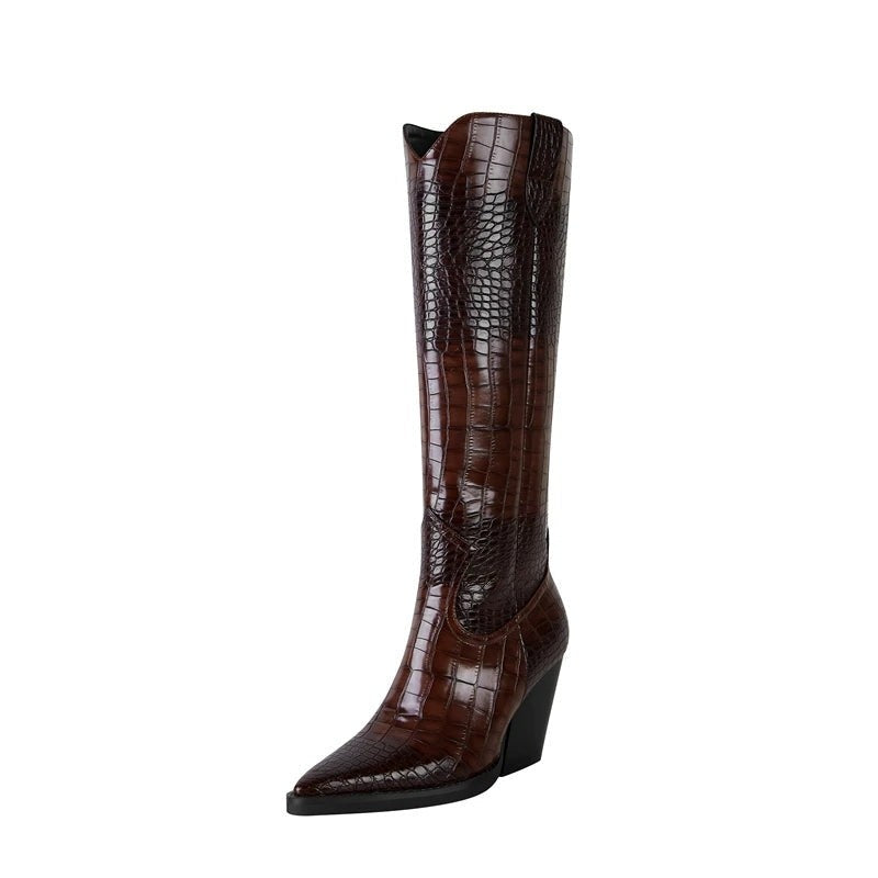 Ferani Western Embossed Knee-High Boots