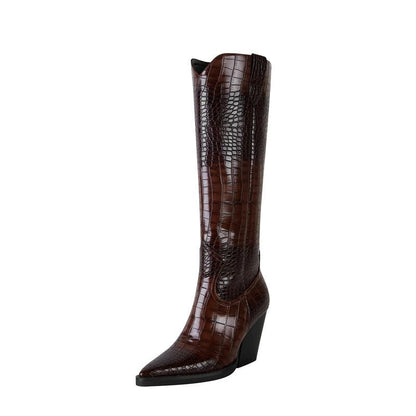 Ferani Western Embossed Knee-High Boots