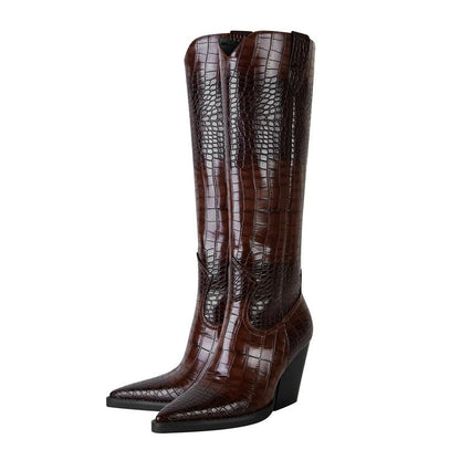 Ferani Western Embossed Knee-High Boots