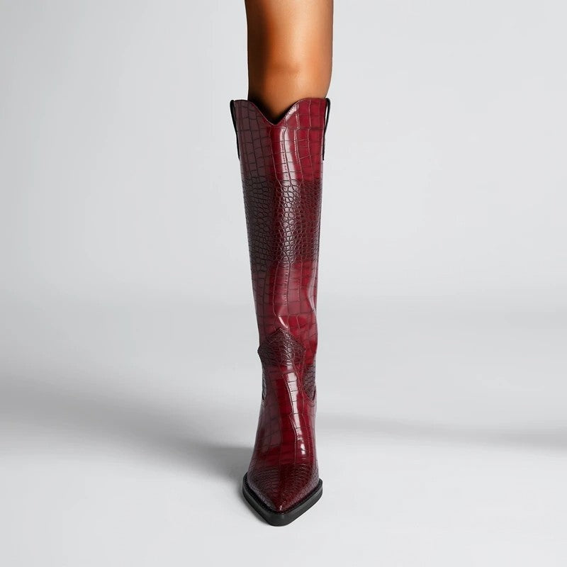 Ferani Western Embossed Knee-High Boots