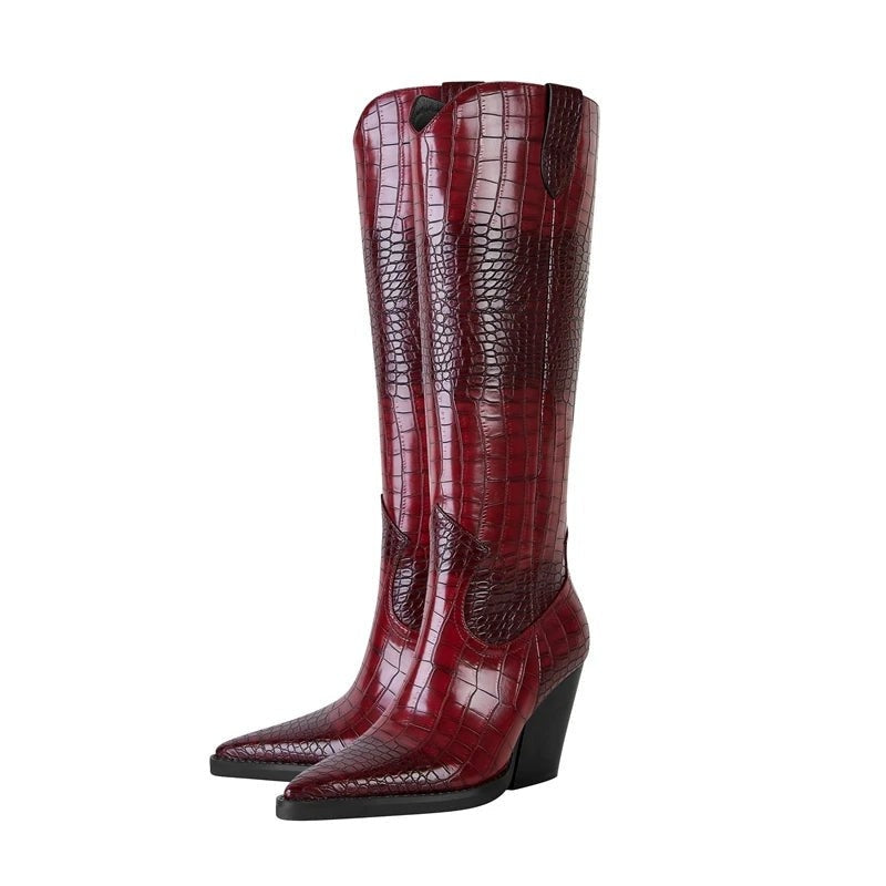 Ferani Western Embossed Knee-High Boots