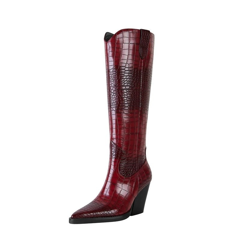 Ferani Western Embossed Knee-High Boots